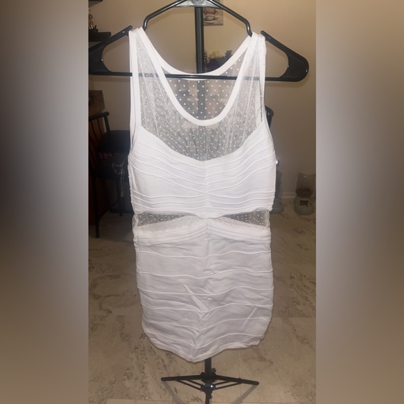 Size large white bodycon dress with mesh see through siding - Picture 1 of 2